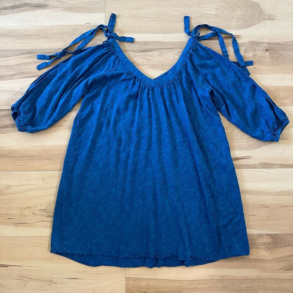 Anthropologie Holding Horses Lyocell Blend Floral Boho Blue Dress Size Medium